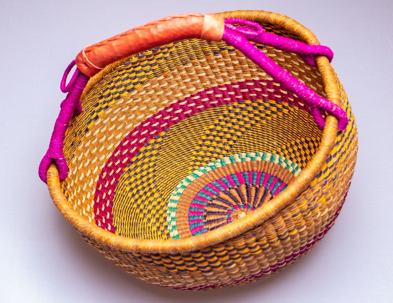 Handmade in Ghana Bolga Basket Large Bolgatanga Round Storage Multi