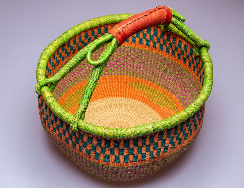 Handmade in Ghana Bolga Basket Large Bolgatanga Round Storage Multi