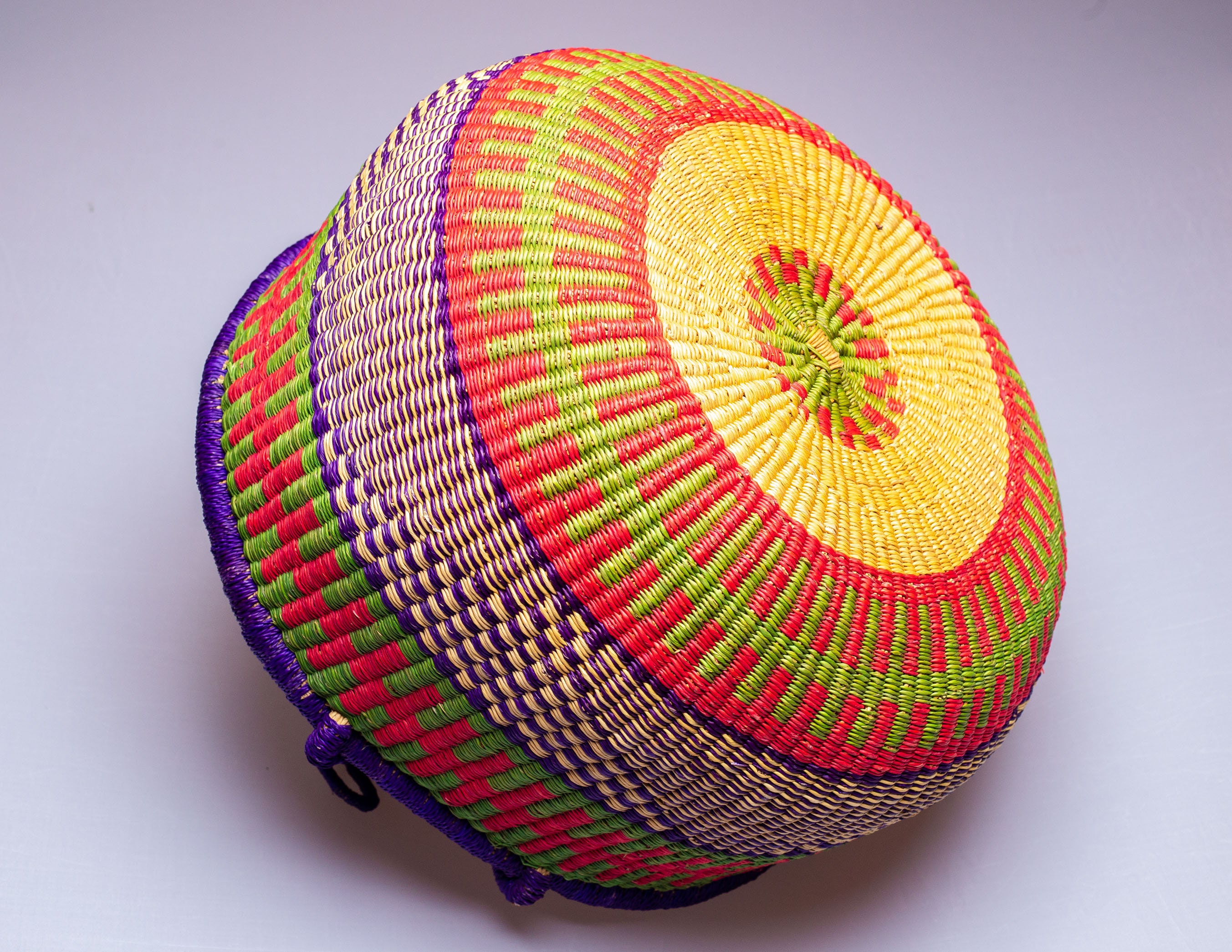 Handmade in Ghana Bolga Basket Large Bolgatanga Round Storage Multipurpose Basket Two Leather