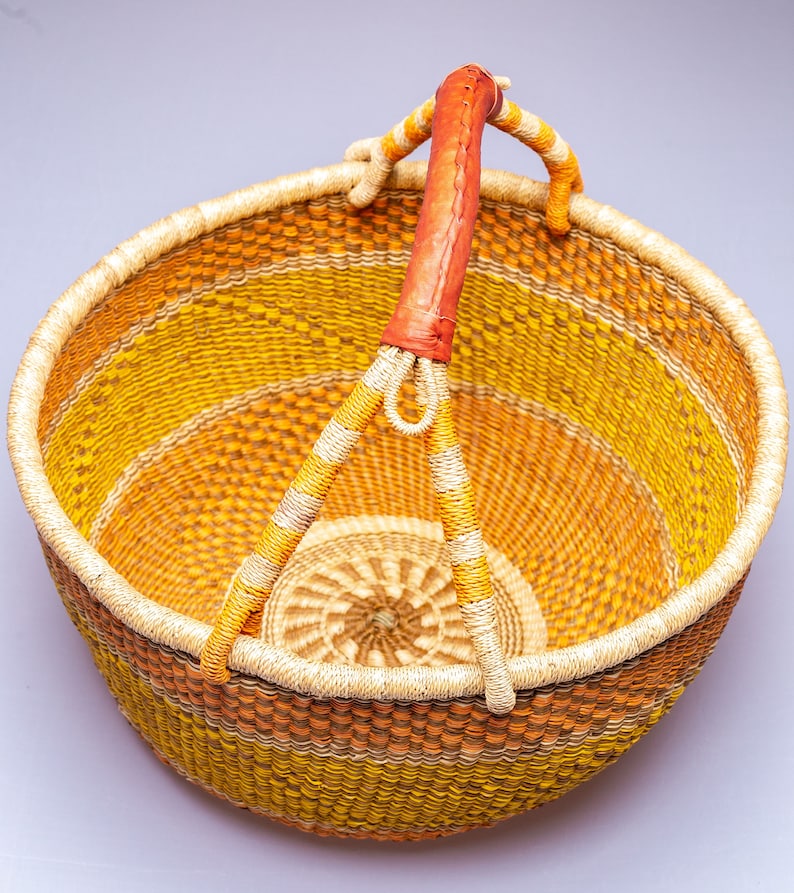 Handmade in Ghana Bolga Basket Large Bolgatanga Round Storage Multi