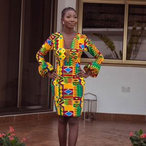 Handmade Women&#39;s Multi color Dress Made in Africa Ankara Print Wax Cotton Small