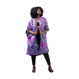 Regular Size Handmade In Ghana Kimono African Ankara Print Open Front Kaftan Tunic Traditional Costume Ankara Vintage Dress Women&#39;s