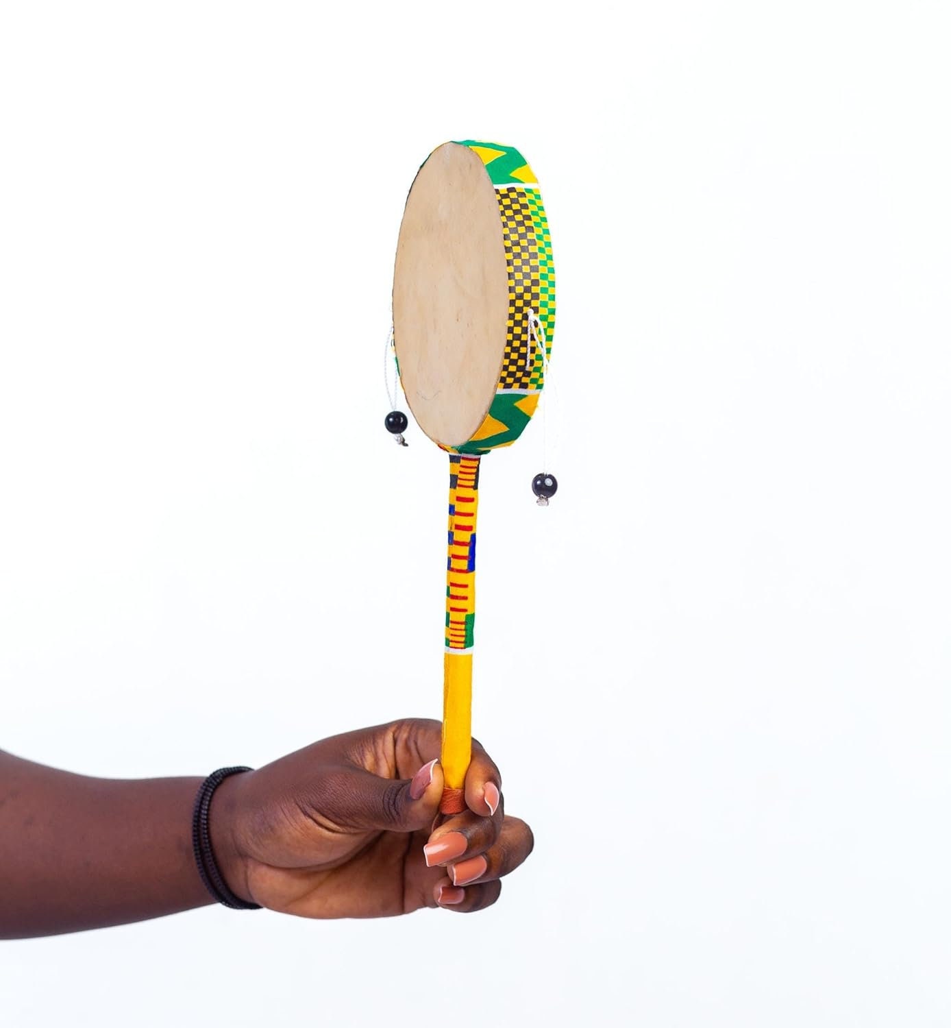 Handcrafted in Ghana Shake Rattle Hand Bell Drum African Kente Fabric ...