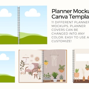 Planner Mockup Template | Editable Canva Template for Planner Designs | Realistic Digital Mockup for Planners & Journals
