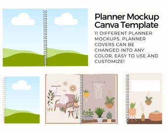 Planner Mockup Template | Editable Canva Template for Planner Designs | Realistic Digital Mockup for Planners & Journals