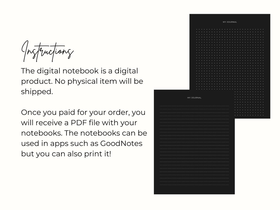Digital Notebook Black Paper, Goodnotes Notebook Black, Dot Grid Notebook, Lined Notebook Etsy