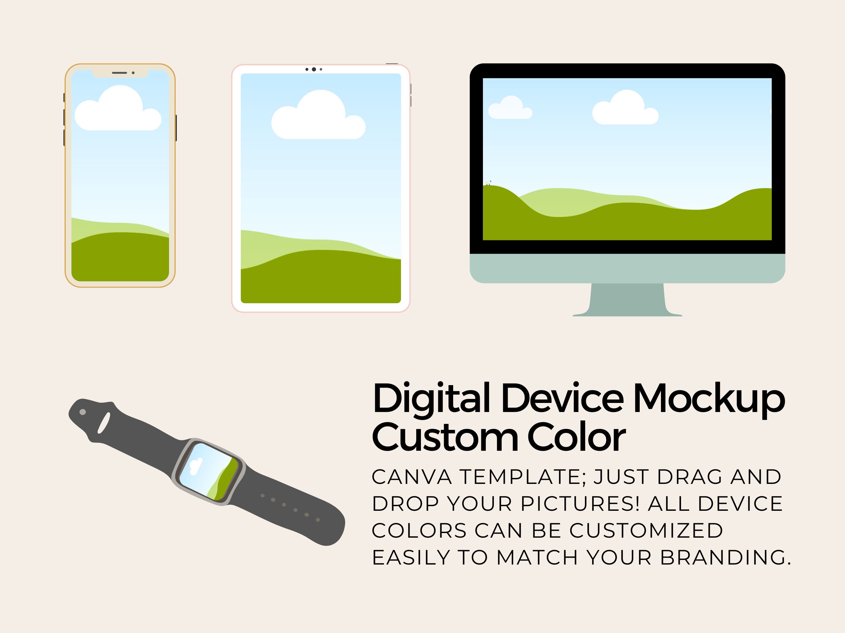 Digital device mockup, custom color mockup, canva mockup template, canva device mockup