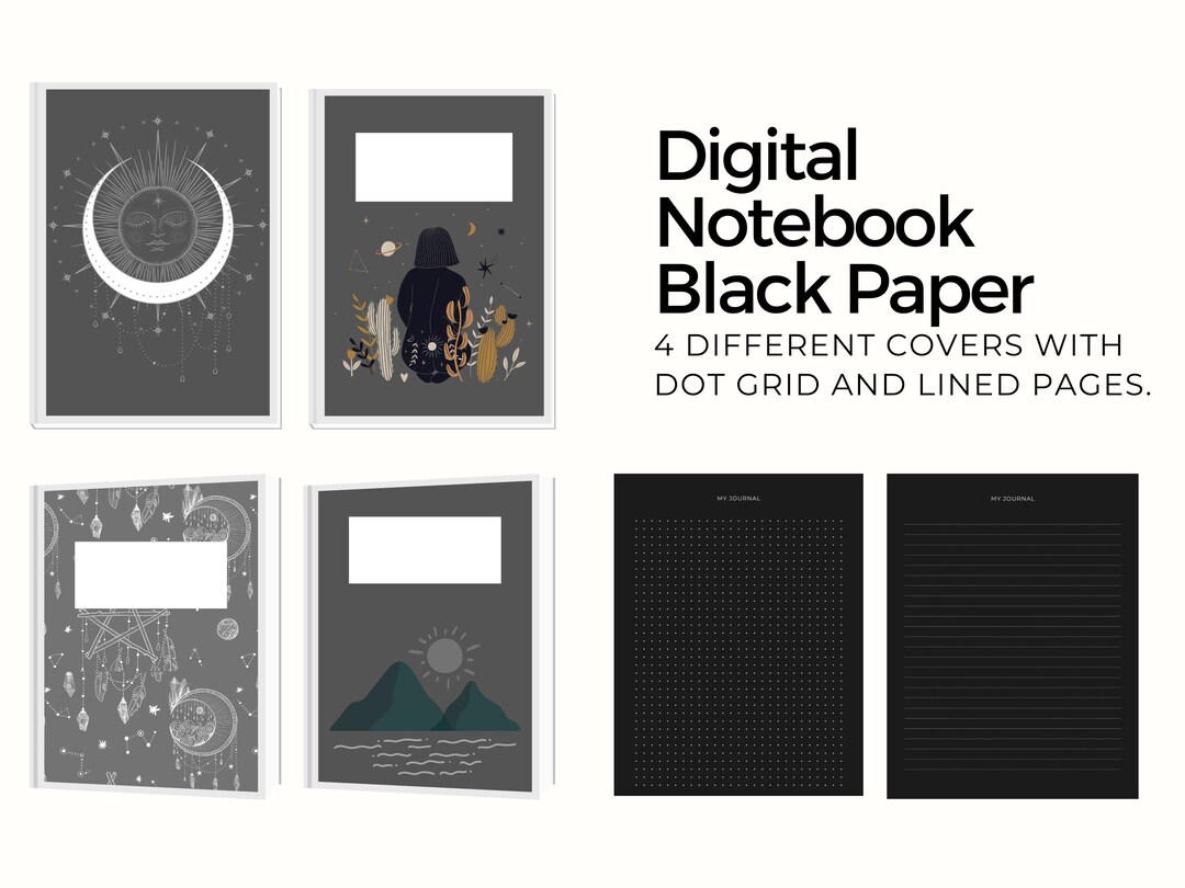 Digital Notebook Black Paper, Goodnotes Notebook Black, Dot Grid Notebook, Lined Notebook Etsy