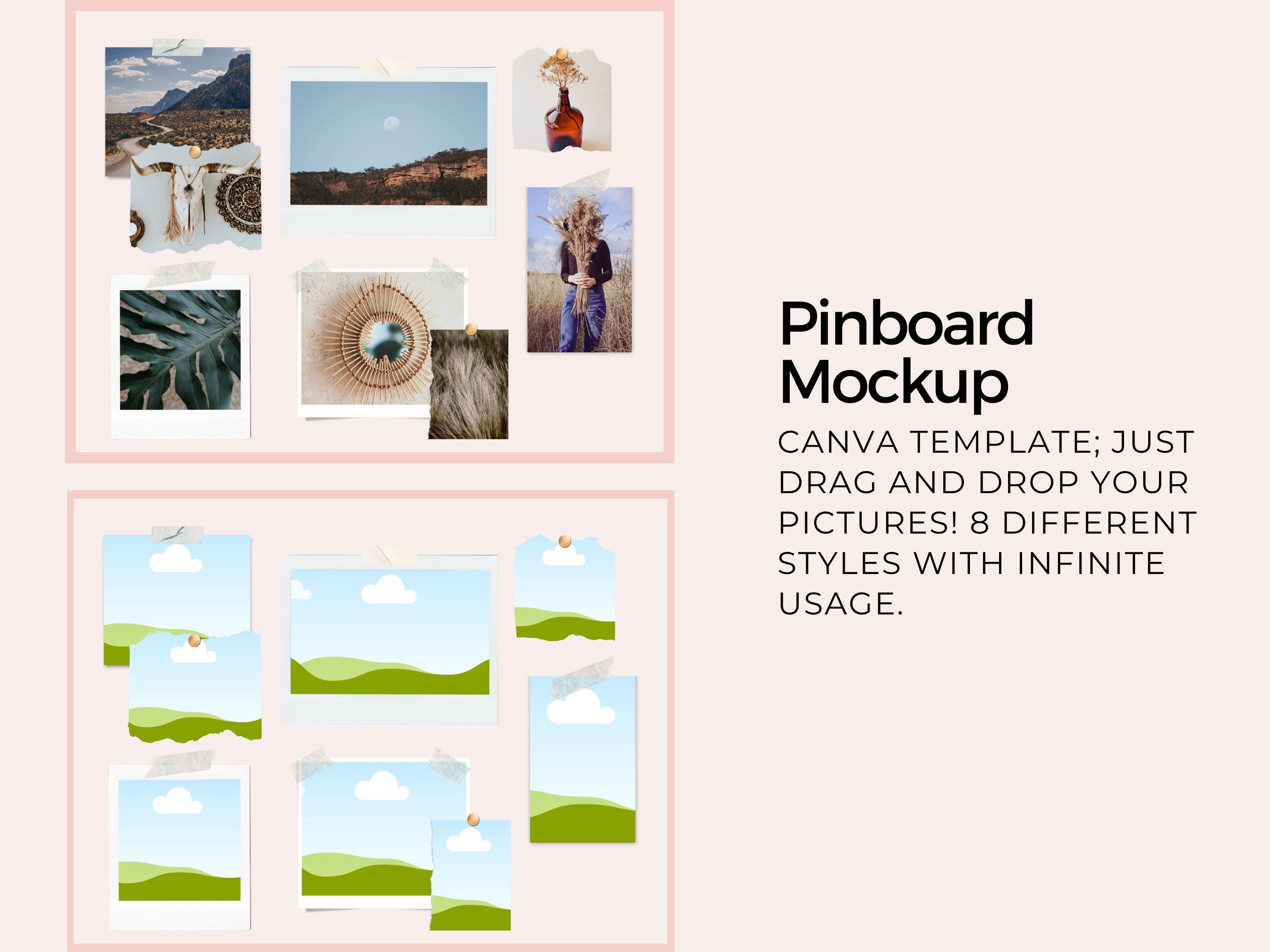 Pinboard mockup canva template, pinboard mockup, polaroid mockup, mockup canva template