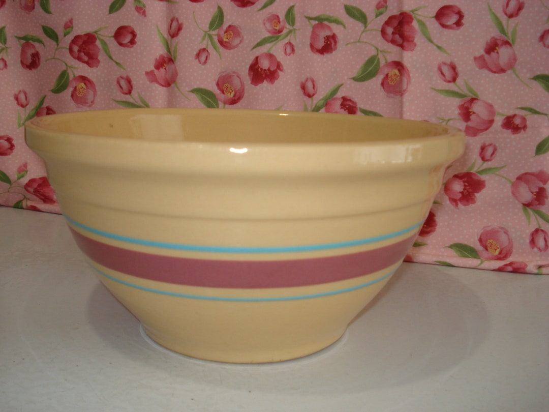 Vintage/ Ovenware Bowl/yellow Ware/teal Blue & Burgundy Stripes/usa/1940's Etsy