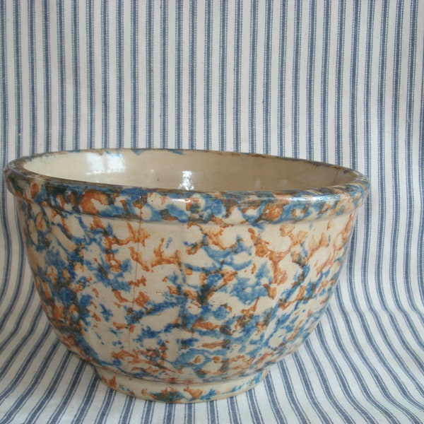 Vintage Stoneware Bowl/Spongeware/blue/brown/Advertisement/Red Wing, Mn./USA/1940's