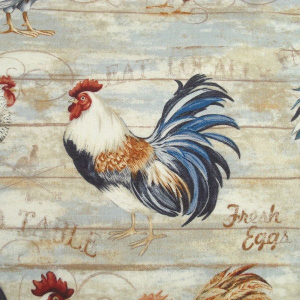 Fresh Eggs, Rooster Drift/Susan Winget/100% Cotton/Quilting Fabric/Farmhouse Themed/Rare/Retired/One Yard, Twenty Inches Long