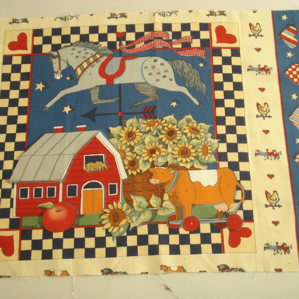 Susan Winget/Quilting Panel/Country Scene/Checkered Border/100% Cotton/Retired Fabric