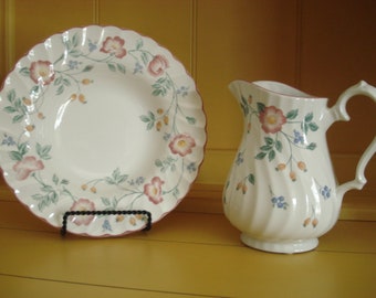 Matching Pitcher and Bowl/Fine English Tableware/ Briar Rose Pattern/Staffordshire, England/1990's