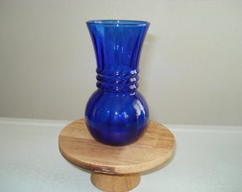 Cobalt Blue Flower Vase/Indiana Glass/Vintage/Swirl Pattern