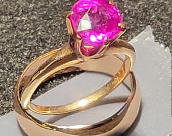 Claw-set Fancy PINK Sapphire 1-2 Ct Engagement Rose Gold Ring and Band. See Photos and details.