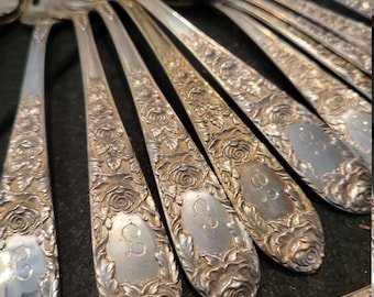 47 Pieces of Kirk Stieff Rose Pattern Sterling w/Chest that can hold service for 12.  See detailed photos and info in description.