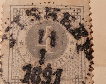 130 year old Stamp: 1891 Swedish 4 Ore/Sverige Frimarke Fyra. Postmarked 1891. See photo for all details.