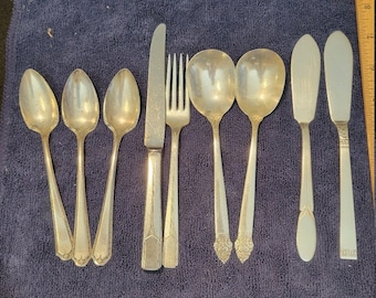 9 Pieces Vintage Silver Plated Flatware.  See Photos and description.