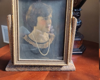 Vintage Gold Colored Swinging Picture Frame. 1940s or older. See detailed photos.