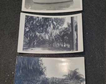 Lot of 3 Vintage B&W Photo Post Cards.  Two of Floral City, Florida. One of boat, postmarked 1956.