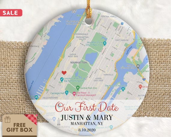 Valentine Gift for Her, First Date Map Keepsake, Gift for Him, Our First Date Map Ornament, First Date Gift for Wife, Couples Map Gift