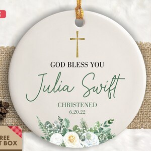 Christening Ornament, Gift For Goddaughter, Christening Gift for Girl, Personalized Christening Keepsake, Personalized God Bless Christening