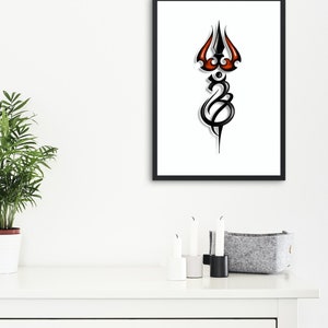 Shiva Trishul OM art poster digital download, north India art, south India art