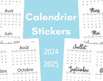 Calendrier stickers | autocollants, bullet journal, planner, bujo, année, planificateur,stickers,weekly,journal,sticker sheet,2024,2025