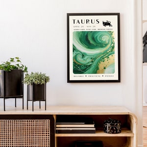 Taurus Astrology Print, Retro Zodiac Wall Art, Vintage Star Sign Home Decor, Cosmic Angel Number Poster, Spiritual Gift Idea image 2