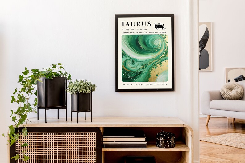 Taurus Astrology Print, Retro Zodiac Wall Art, Vintage Star Sign Home Decor, Cosmic Angel Number Poster, Spiritual Gift Idea image 2