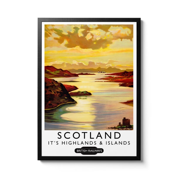 Highlands & Islands - Scottish Railways Poster, Vintage UK Travel Wall Art, Scotland Highlands Retro Tourism Postcard, Home Decor Gift Idea
