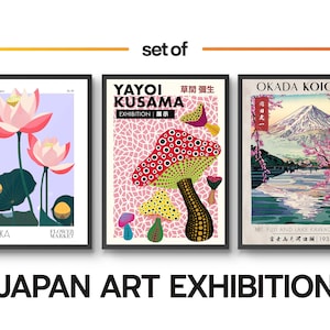 Japanese Art Exhibition - Set of 3 Prints, Vintage Japanese Woodblock, Ukiyo-E Wall Art Poster, Gift Idea, Oriental Home Decor