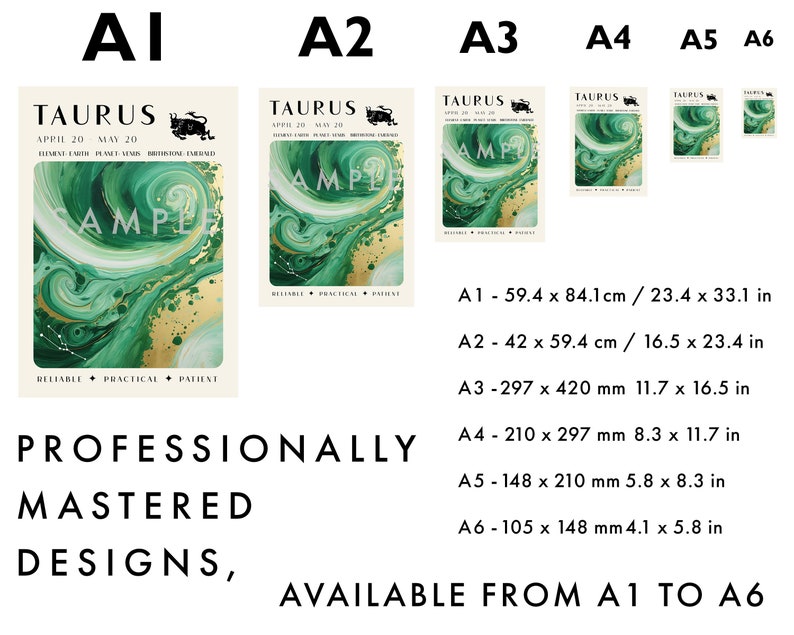 Taurus Astrology Print, Retro Zodiac Wall Art, Vintage Star Sign Home Decor, Cosmic Angel Number Poster, Spiritual Gift Idea image 5