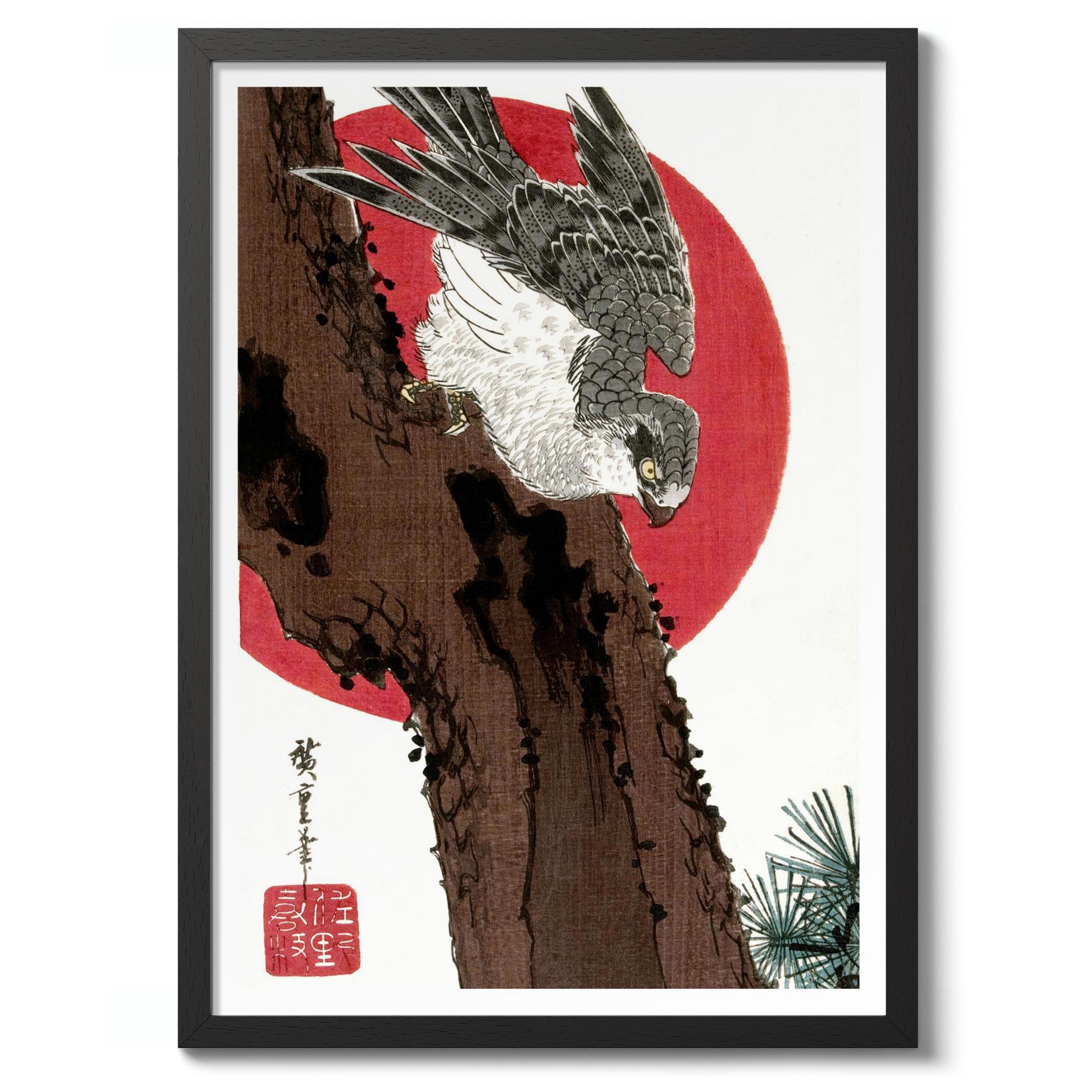 Hawk & Red Sun by Utagawa Hiroshige, Japanese Print, Poster, Wall