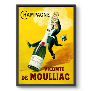 Vicomte Champagne Poster, Vintage Bar & Kitchen Print, Alcohol Advertisement, liquor Beer Gin Gift Idea Framed Retro, A6 A5 A4 A3 A2 A1