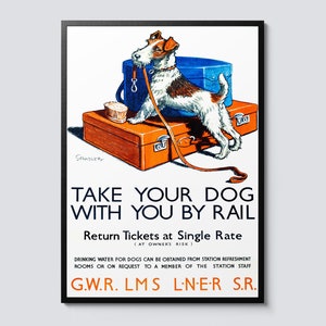 Take Your Dog With You London Underground Vintage Print, Cartoon Illustration Travel Decor, UK Railway Wall Art, Perfect Gift