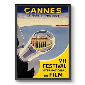 Cannes Film Festival 1954 Poster, Film & Theatre Print , Vintage Advertisement Wall Art, Retro Movie Gift Idea Framed A6 A5 A4 A3 A2 A1