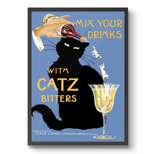 Catz Bitters Poster, Vintage Bar & Kitchen Print, Alcohol Advertisement, liquor Beer Gin , Gift Idea Framed Retro, A6 A5 A4 A3 A2 A1