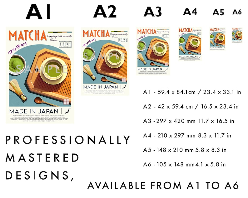 Matcha-poster, mattryck, modern köksinredning, japansk mat, kocktryck, barkonst, retro väggkonst, Japan, inramad A6 A5 A4 A3 A2 A1 bild 4