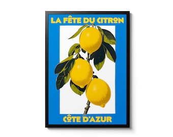 La Fete du Citron, Fruit Market Poster, Minimalist Print Abstract Art Exhibition, Mid Century Modern, France Travel Home Wall Art Decor