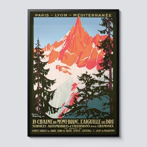 Chamonix Mont Blanc Vintage Travel Poster, French Alps Skiing Wall Art Print, Europe Mountain Decor, Unique Travel Gift