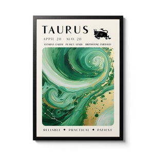 Taurus Astrology Print, Retro Zodiac Wall Art, Vintage Star Sign Home Decor, Cosmic Angel Number Poster, Spiritual Gift Idea image 1