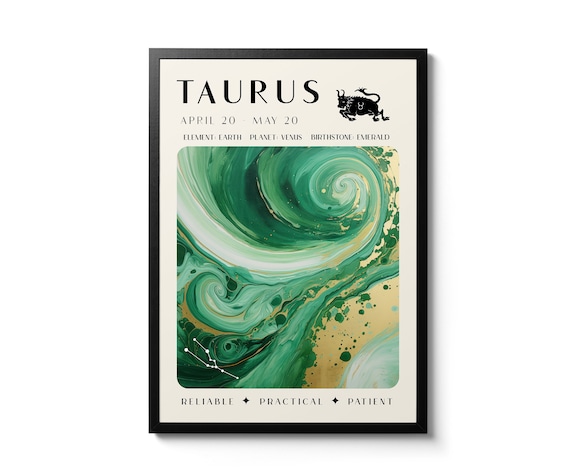 Taurus Astrology Print, Retro Zodiac Wall Art, Vintage Star Sign Home Decor, Cosmic Angel Number Poster, Spiritual Gift Idea
