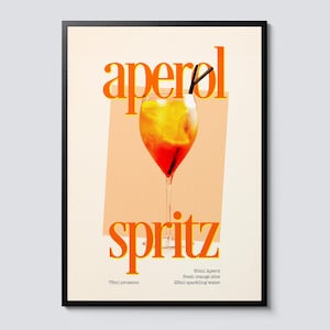 Photographic retro style aperol spritz cocktail print, orange wall art decor, perfect gift idea