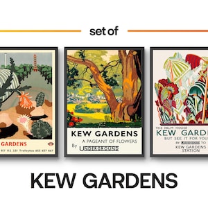 Kew Gardens Set of 3 Prints, London Travel Poster Wall Art, Cactus Botanical Framed Decor, A6 A5 A4 A3 A2 A1, Gift idea