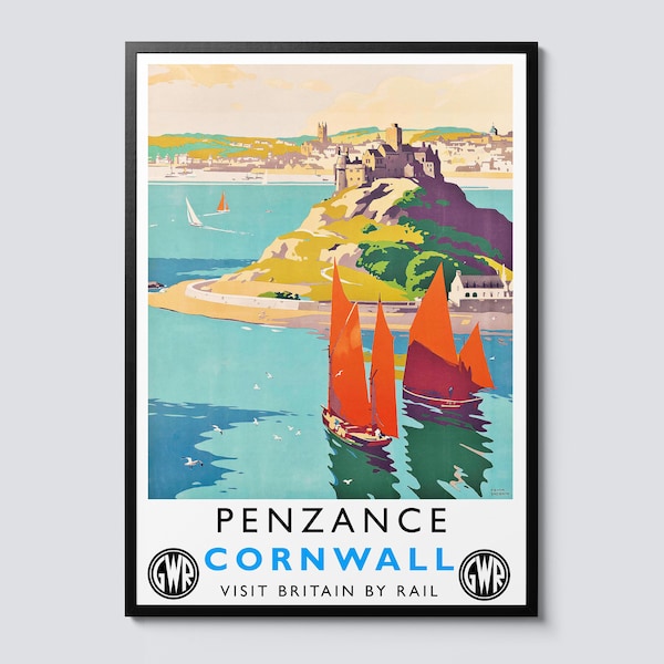 Penzance, Cornwall British Railways Vintage Travel Poster, Illustration Wall Art, Seaside Decor Print, Charming Coastal Gift