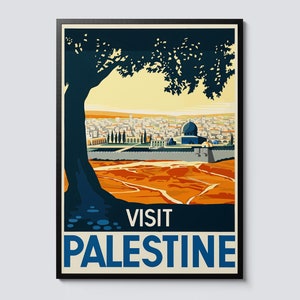 Plakat podróżniczy „Odwiedź Palestynę” w stylu vintage, sztuka ścienna z motywem miasta Bliskiego Wschodu, ilustracyjny wystrój, idealny pomysł na prezent