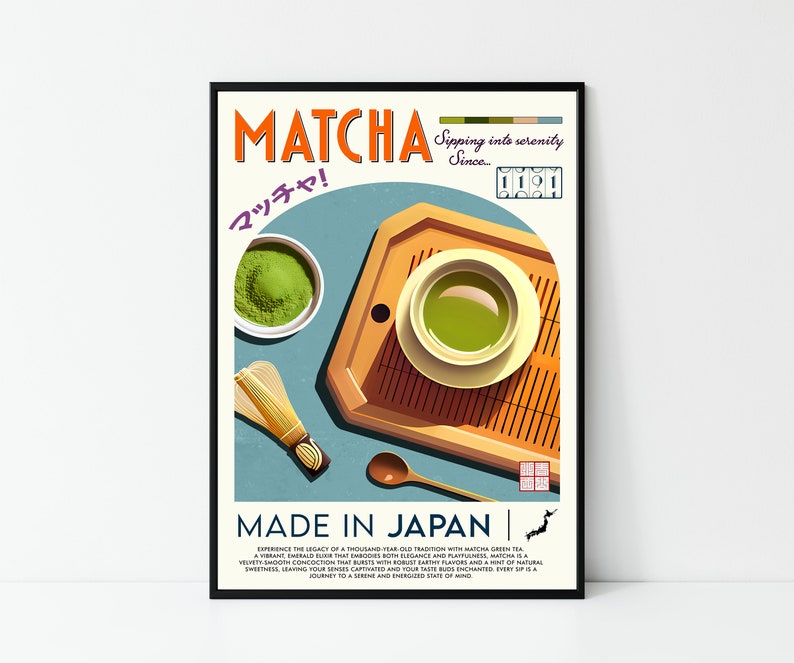 Matcha-poster, mattryck, modern köksinredning, japansk mat, kocktryck, barkonst, retro väggkonst, Japan, inramad A6 A5 A4 A3 A2 A1 bild 1