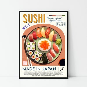 Sushi Poster, Food Print, Modern Kitchen Decor, Japanese Food, Chef Print, Bar Art, Retro Wall Art, Japan, Gift, Framed A6 A5 A4 A3 A2 A1